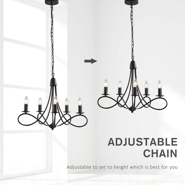 HOMCOM Lustră Suspendată Design Împletit, Candelabru Oțel cu 5 Brațe, Iluminat Elegant Sufragerie 158x45 cm, Negru | Aosom Romania