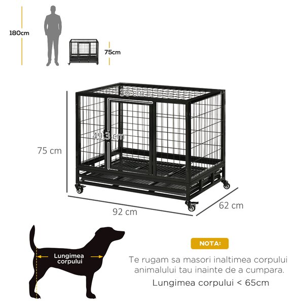 PawHut Cusca Boxa pentru Caini tarc pentru Intern Extern cu Rotite | Aosom Romania