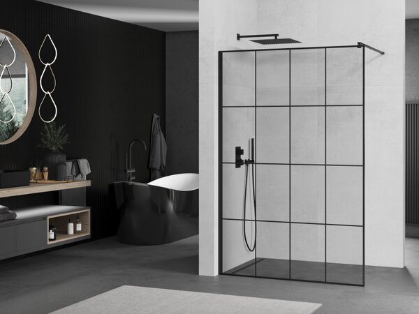 Paravan de dus Mexen Kioto 130x200 cm 8 mm, profil negru, sticla neagra model 1, 800-130-101-60-77