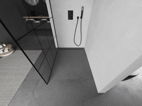 Paravan de dus Mexen Kioto 130x200 cm 8 mm, profil negru, sticla neagra model 1, 800-130-101-60-77