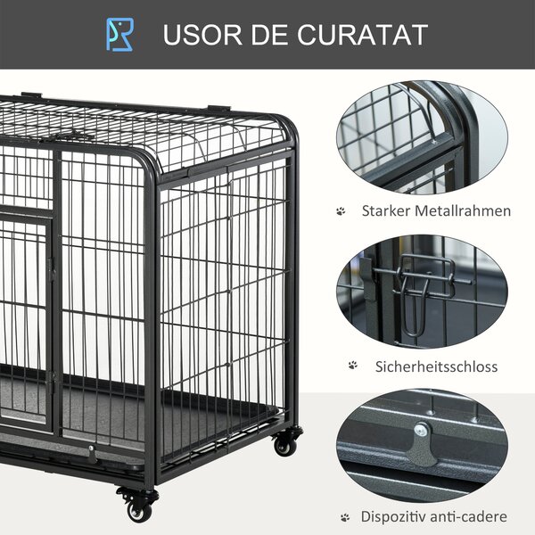 PawHut Tarc Caini Pliabil cu Ușă Blocabilă și 4 Roți Bază Detașabilă Portabil Negru | Aosom Romania