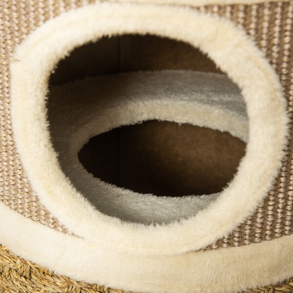 PawHut Casă Pat pentru Pisici, Stâlp Zgâriat, Sisal, Alga Marină, Margine Plus, 37.5x37.5x70 cm, Kaki-Maro | Aosom Romania