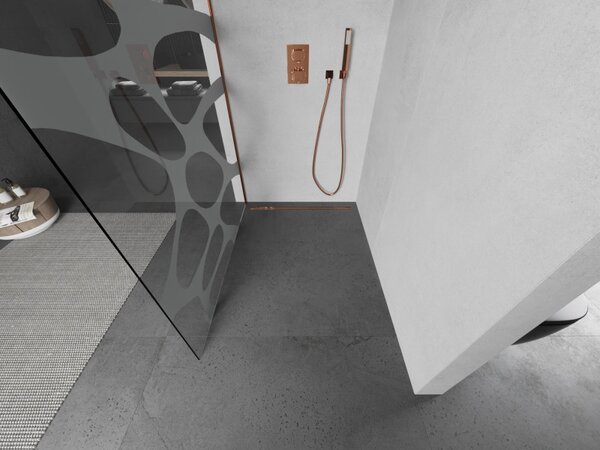Mexen Kioto, paravan de dus 80x200 cm, sticla transparenta 8mm cu model alb, profil auriu roz, 800-080-101-60-85