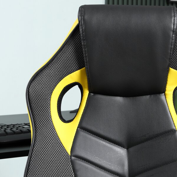 Vinsetto Scaun de Gaming Ergonomic Rotativ cu Roți din Piele Ecologică Negru și Galben Înălțime Ajustabilă | Aosom Romania