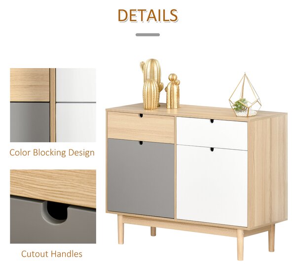 HOMCOM Mobilier Multifunctional Stil Nordic, Dulapior Doua Usi cu Sertare pentru Bucatarie si Hol, 100x40x79.5cm, Multicolor