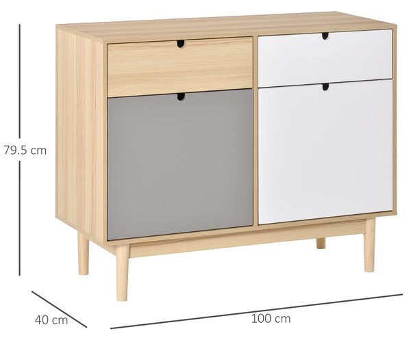 HOMCOM Mobilier Multifunctional Stil Nordic, Dulapior Doua Usi cu Sertare pentru Bucatarie si Hol, 100x40x79.5cm, Multicolor