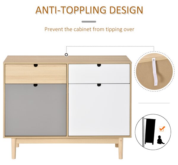 HOMCOM Mobilier Multifunctional Stil Nordic, Dulapior Doua Usi cu Sertare pentru Bucatarie si Hol, 100x40x79.5cm, Multicolor
