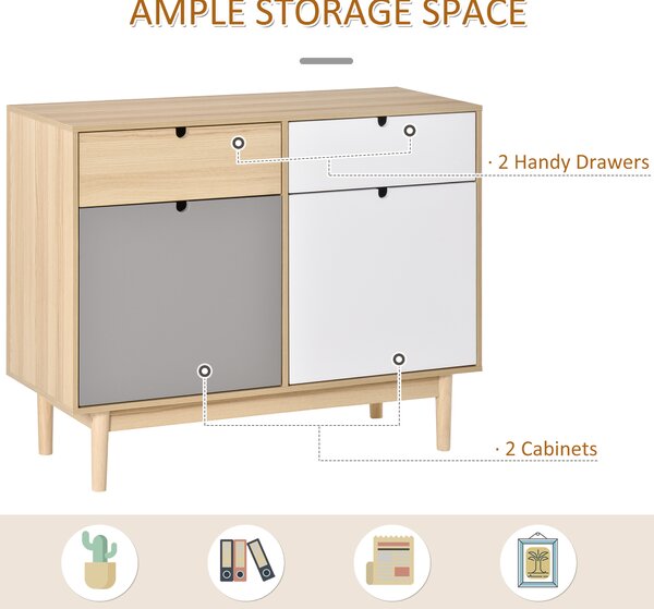 HOMCOM Mobilier Multifunctional Stil Nordic, Dulapior Doua Usi cu Sertare pentru Bucatarie si Hol, 100x40x79.5cm, Multicolor