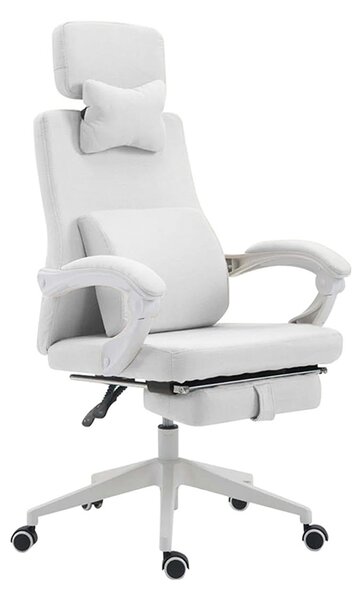 Scaun de birou rotativ cu tetiera si suport pentru picioare-alb