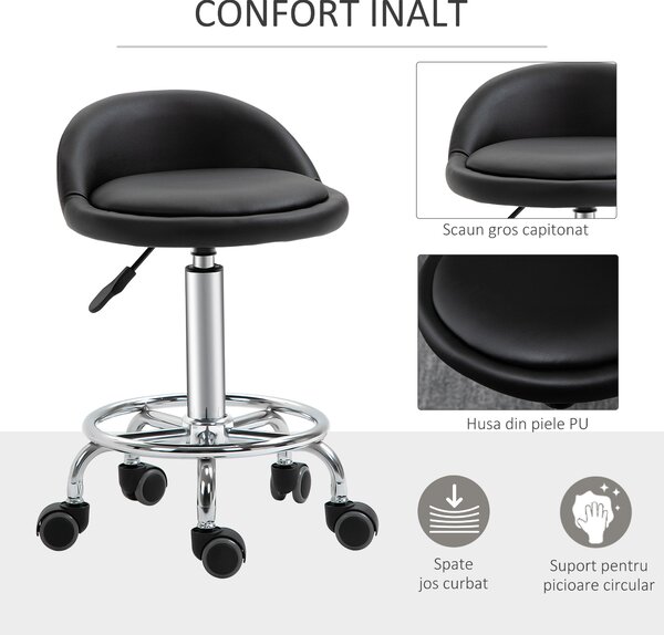 HOMCOM Set 2 Taburete de Bar Pivotante, Înălțime Ajustabilă, Imitație Piele PU, Negru | Aosom Romania