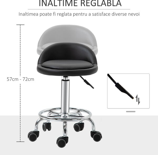 HOMCOM Set 2 Taburete de Bar Pivotante, Înălțime Ajustabilă, Imitație Piele PU, Negru | Aosom Romania