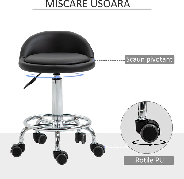 HOMCOM Set 2 Taburete de Bar Pivotante, Înălțime Ajustabilă, Imitație Piele PU, Negru | Aosom Romania