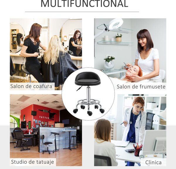 HOMCOM Set 2 Taburete de Bar Pivotante, Înălțime Ajustabilă, Imitație Piele PU, Negru | Aosom Romania