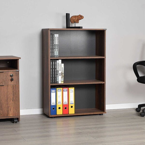 Biblioteca Adore Rio Mini, 3 rafturi, Alb - Nuc - Antracit, 72x109x34 cm