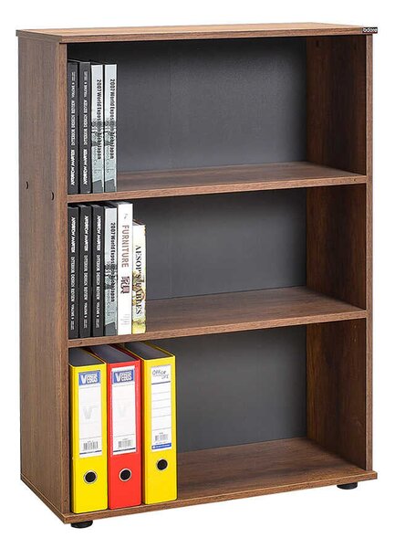 Biblioteca Adore Rio Mini, 3 rafturi, Alb - Nuc - Antracit, 72x109x34 cm