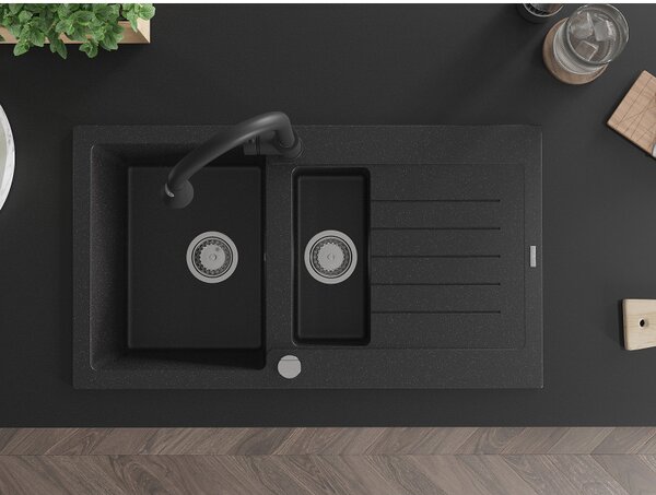 Mexen Matias - chiuveta granit 90.0x50.5cm, 1.5 camere, negru-argintiu, 6502901505-73