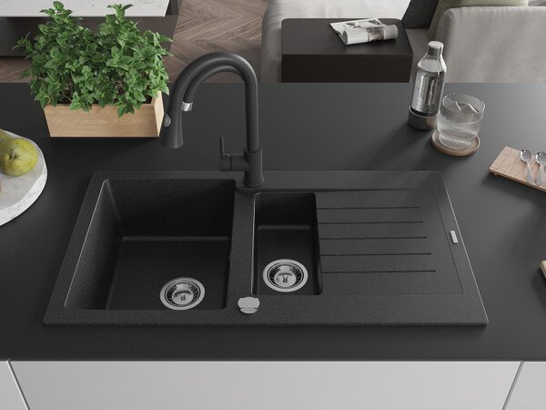 Mexen Matias - chiuveta granit 90.0x50.5cm, 1.5 camere, negru-argintiu, 6502901505-73