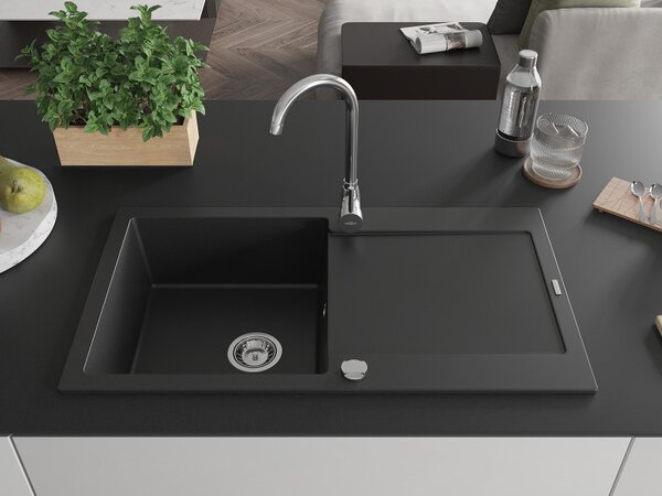 Mexen Leo - chiuveta granit 90x50cm, 1 camera, negru, 6501901010-77