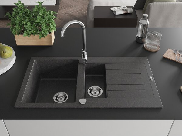 Mexen Matias - chiuveta granit 90.0x50.5cm, 1.5 camere, pete negre, 6502901505-76