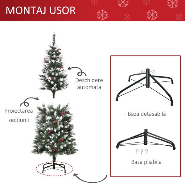 Brad de Craciun Inzapezit, brad Artificial, Φ53x150cm decoratiune de Craciun, brad cu zapada, brad alb HOMCOM | Aosom Romania