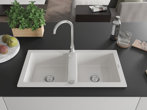Mexen Mario - chiuveta granit 82,0x43,6cm, 2 camere, alb, 6504822000-20