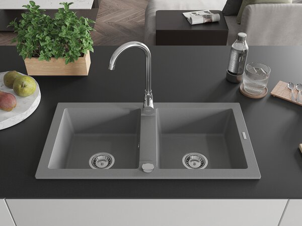 Mexen Mario - chiuveta granit 82.0x43.6cm, 2 camere, gri, 6504822000-71