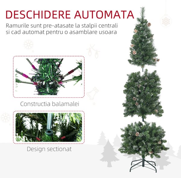 Pom de Craciun Artificial Inalt de 6 ft Tip Creion cu 618 Ramuri Scufundate In Zapada, Deschidere Automata, Baza de Otel, Verde HOMCOM | Aosom Romania