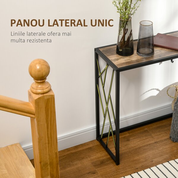 Consolă Industrială HOMCOM, Masă Canapea cu Cadru Metalic, 120x35x75 cm, Design Modern, Maro, pentru Sufragerie, Hol | Aosom Romania