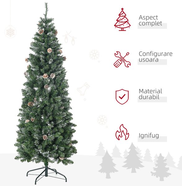 Pom de Craciun Artificial Inalt de 6 ft Tip Creion cu 618 Ramuri Scufundate In Zapada, Deschidere Automata, Baza de Otel, Verde HOMCOM | Aosom Romania