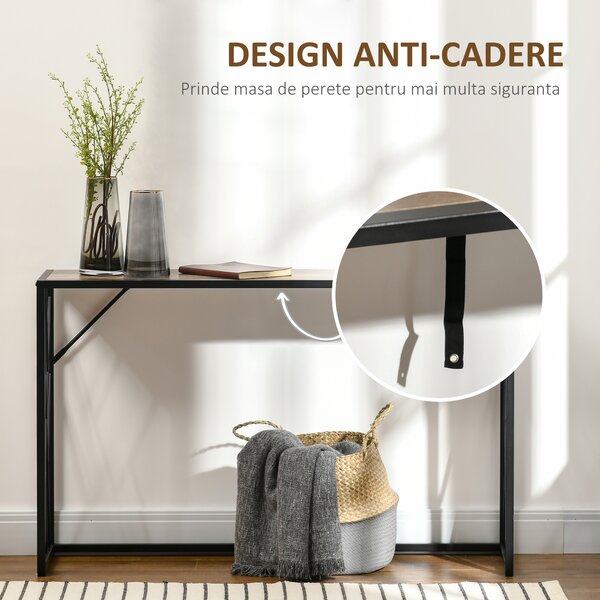 Consolă Industrială HOMCOM, Masă Canapea cu Cadru Metalic, 120x35x75 cm, Design Modern, Maro, pentru Sufragerie, Hol | Aosom Romania