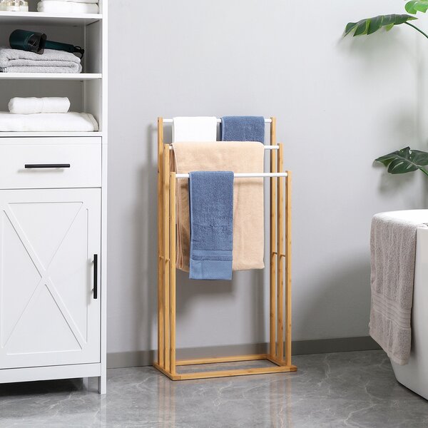 HOMCOM Suport Prosoape din Bambus cu 3 Nivele Design Modern Economisitor de Spațiu pentru Baie sau Bucătărie | Aosom Romania