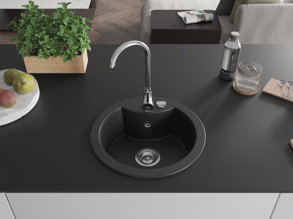 Mexen Diego - chiuveta granit 48,8x48,8cm, 1 camera, negru-argintiu, 6512481000-73