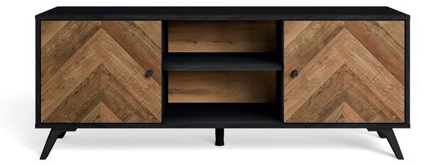 Comodă TV neagră cu aspect de lemn de nuc 136x53 cm Chevrons - Marckeric