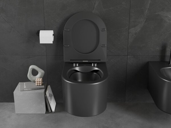 Vas de toaletă de perete fără margine Mexen Sofia, cu scaun cu închidere lentă, negru mat, 30541085
