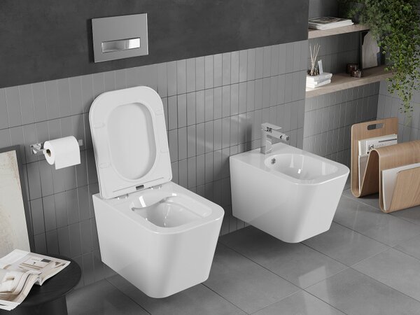 Vas de toaletă suspendat Mexen Teo Rimless cu scaun de toaletă subțire din duroplast, alb - 30850600