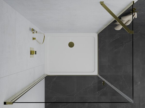 Cabină de duș Mexen Pretoria 70 x 80 cm, transparent, auriu + cadă de duș plat-852-070-080-50-00-4010