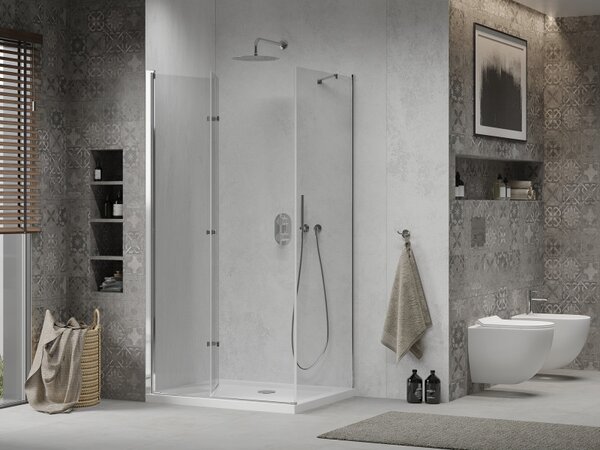 Cabină de duș Mexen Lima 70 x 80 cm, sticlă 6 mm, profil crom-sticlă transparentă + cadă de duș subțire 5 cm, 856-070-080-01-00-4010