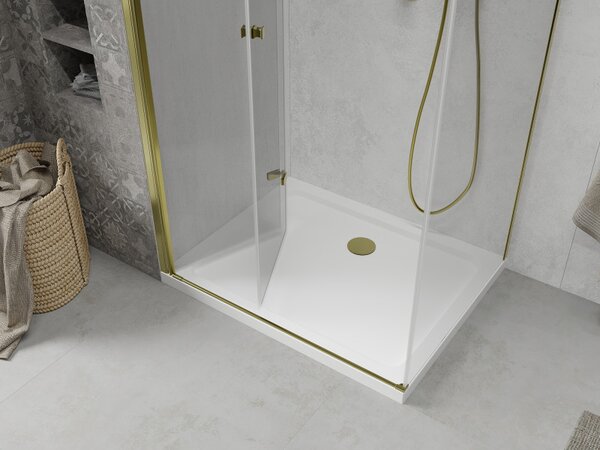 Cabina de dus Mexen Lima 80x70cm, sticla 6mm, profil auriu - sticla transparenta + cadita de dus Slim - 856-080-070-50-00-4010