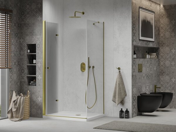 Cabina de dus Mexen Lima 80x70cm, sticla 6mm, profil auriu - sticla transparenta + cadita de dus Slim - 856-080-070-50-00-4010