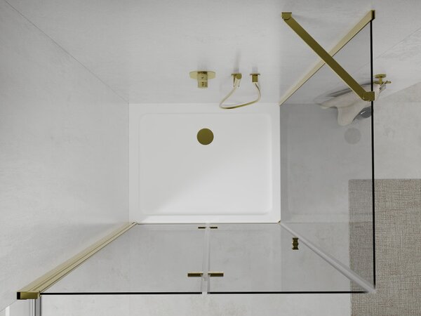 Cabina de dus Mexen Lima 80x70cm, sticla 6mm, profil auriu - sticla transparenta + cadita de dus Slim - 856-080-070-50-00-4010