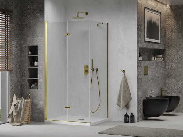 Cabina de dus Mexen Lima 80x70cm, sticla 6mm, profil auriu - sticla transparenta + cadita de dus Slim - 856-080-070-50-00-4010