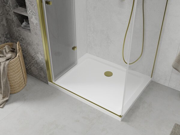 Cabina de dus Mexen Lima 80x70cm, sticla 6mm, profil auriu - sticla transparenta + cadita de dus Slim - 856-080-070-50-00-4010