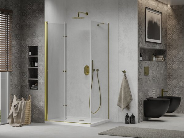 Cabina de dus Mexen Lima 80x70cm, sticla 6mm, profil auriu - sticla transparenta + cadita de dus Slim - 856-080-070-50-00-4010