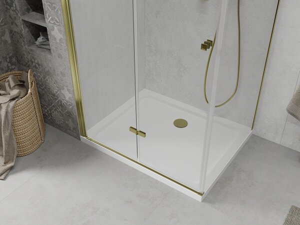 Cabina de dus Mexen Lima 80x70cm, sticla 6mm, profil auriu - sticla transparenta + cadita de dus Slim - 856-080-070-50-00-4010