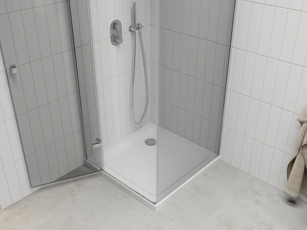 Mexen Roma, cabină de duș 70 (uşă) x 70 (perete) cm, sticlă transparentă 6mm, profil crom + cadă de duș subțire 5cm, 854-070-070-01-00-4010