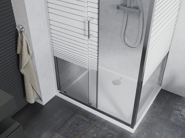 Mexen Apia, cabină de duș cu ușă glisantă 100 (uşă) x 70 (perete) cm, sticlă cu dungi incolore 6 mm, profil crom + cadă de duș subțire 5 cm, 840-100-…