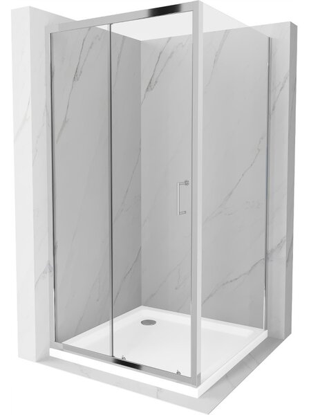 Mexen Apia, cabină de duș cu ușă glisantă 90 (uşă) x 90 (perete) cm, sticlă transparentă 6 mm, profil crom + cadă de duș subțire 5 cm, 840-090-090-01…