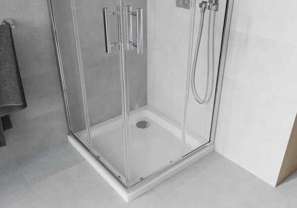 Mexen Rio, cabină de duș pătrată 90 x 90 cm, sticlă transparentă de 6 mm, profil cromat + cădiță de duș albă, 860-090-090-01-00-4010