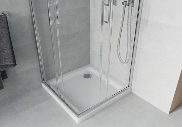 Mexen Rio, cabină de duș pătrată 90 x 90 cm, sticlă transparentă de 6 mm, profil cromat + cădiță de duș albă, 860-090-090-01-00-4010