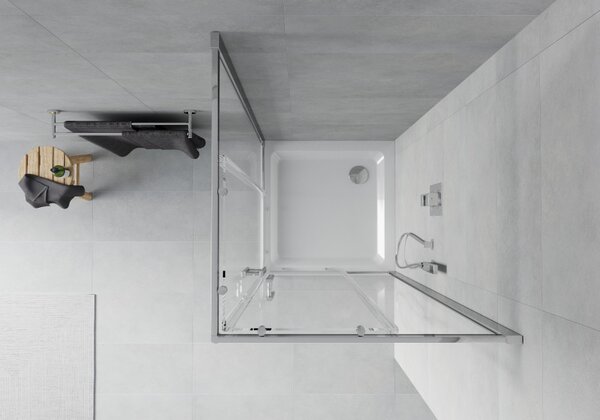 Mexen Rio, cabină de duș pătrată 90 x 90 cm, sticlă transparentă de 6 mm, profil cromat + cădiță de duș albă, 860-090-090-01-00-4010